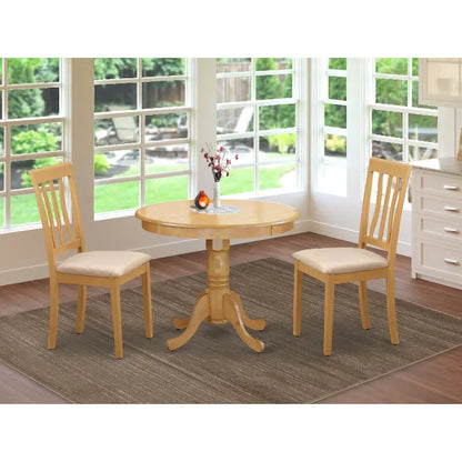 Ensemble de table de cuisine 3 pièces East West Furniture : une table de salle à manger ronde et 2 chaises de cuisine, 91 x 91 cm, chêne (options d’assise disponibles)