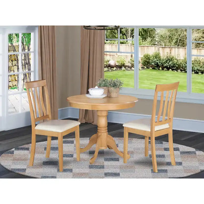 Ensemble de table de cuisine 3 pièces East West Furniture : une table de salle à manger ronde et 2 chaises de cuisine, 91 x 91 cm, chêne (options d’assise disponibles)