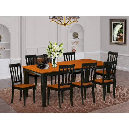 Ensemble de table de cuisine 9 pièces East West Furniture - une table à manger et 8 chaises de salle à manger, noir et cerisier (options d'assise)