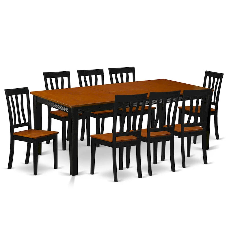 Ensemble de table de cuisine 9 pièces East West Furniture - une table à manger et 8 chaises de salle à manger, noir et cerisier (options d'assise)