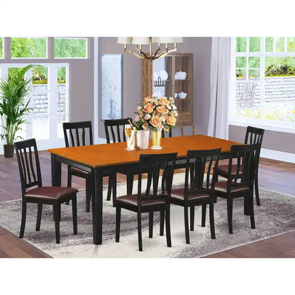 Ensemble de table de cuisine 9 pièces East West Furniture - une table à manger et 8 chaises de salle à manger, noir et cerisier (options d'assise)