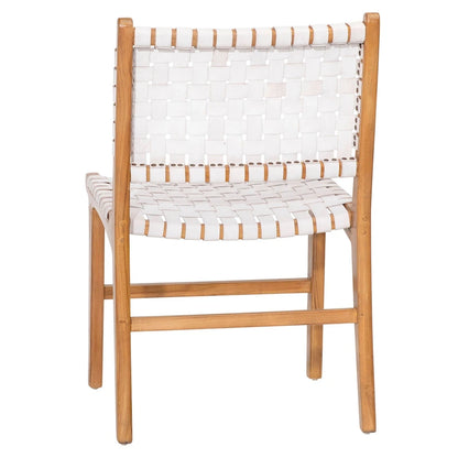 Chaise de salle à manger Maverick en cuir pleine fleur tissé avec structure en teck