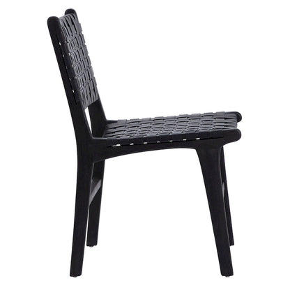 Chaise de salle à manger Maverick en cuir pleine fleur tissé avec structure en teck