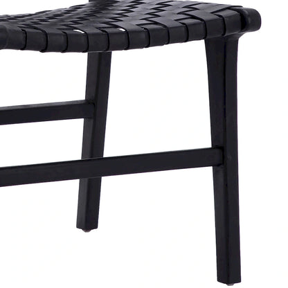 Chaise de salle à manger Maverick en cuir pleine fleur tissé avec structure en teck