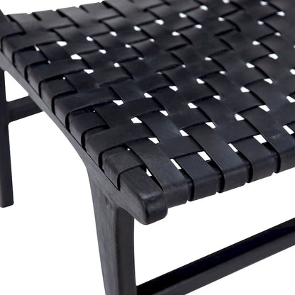 Chaise de salle à manger Maverick en cuir pleine fleur tissé avec structure en teck