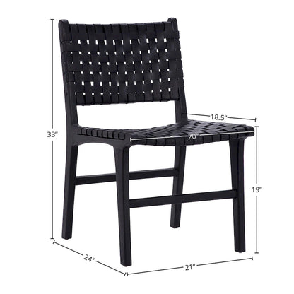 Chaise de salle à manger Maverick en cuir pleine fleur tissé avec structure en teck