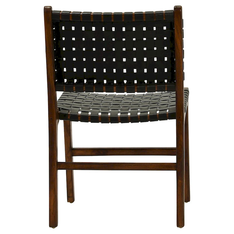 Chaise de salle à manger Maverick en cuir pleine fleur tissé avec structure en teck
