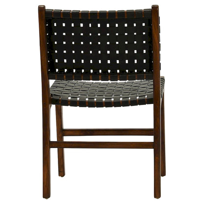 Chaise de salle à manger Maverick en cuir pleine fleur tissé avec structure en teck