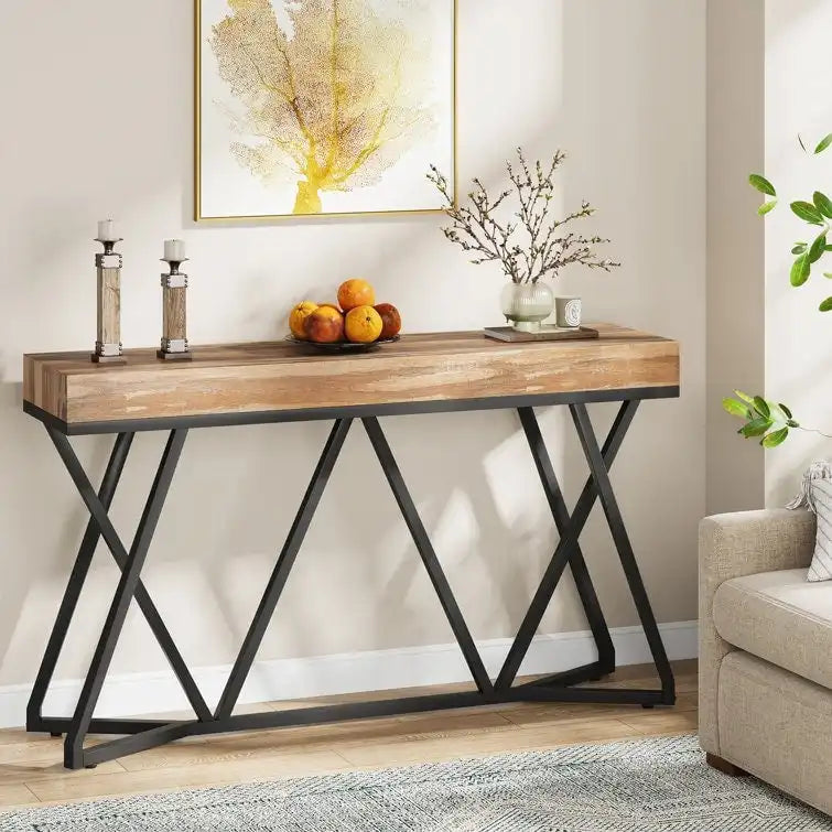 Console en bois de 140 cm (55 pouces), table d'appoint/table d'entrée avec pieds en métal originaux