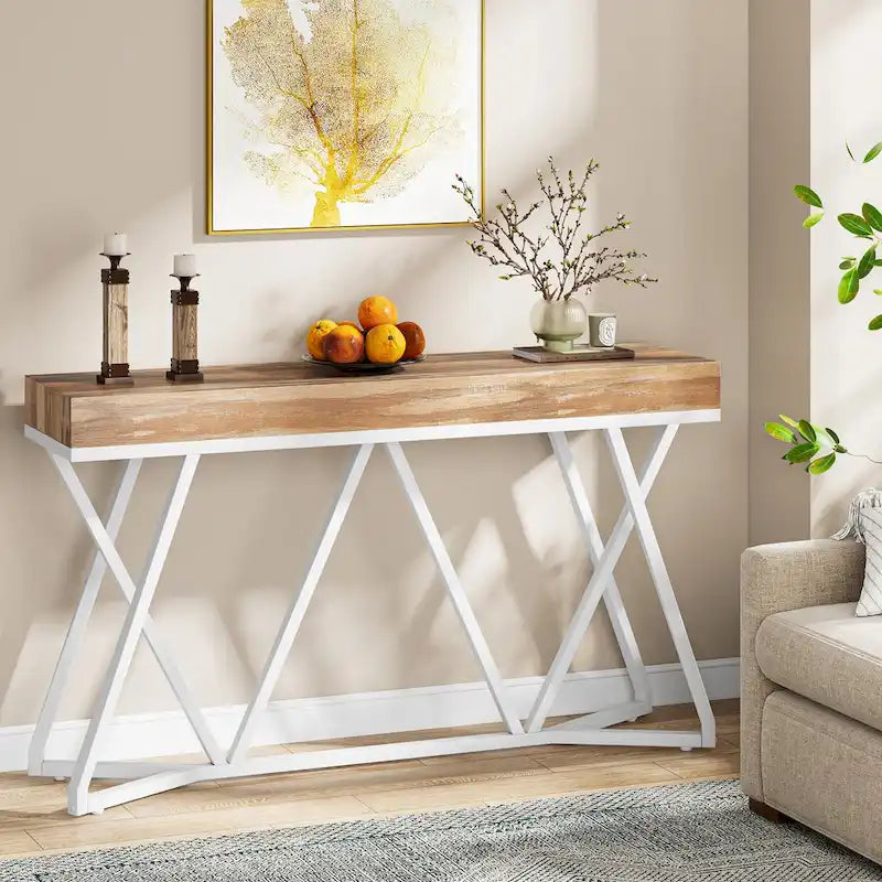 Console en bois de 140 cm (55 pouces), table d'appoint/table d'entrée avec pieds en métal originaux