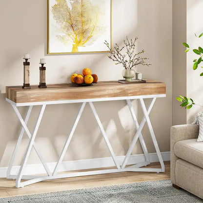 Console en bois de 140 cm (55 pouces), table d'appoint/table d'entrée avec pieds en métal originaux