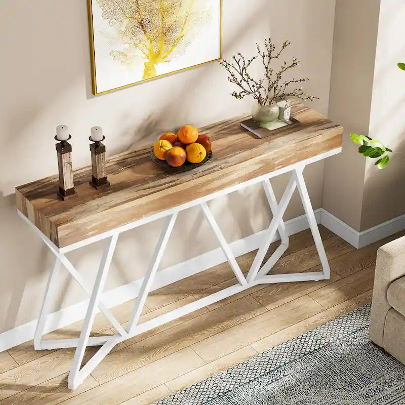Console en bois de 140 cm (55 pouces), table d'appoint/table d'entrée avec pieds en métal originaux