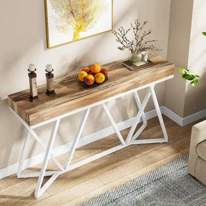 Console en bois de 140 cm (55 pouces), table d'appoint/table d'entrée avec pieds en métal originaux