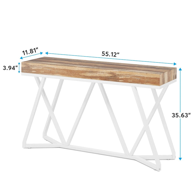 Console en bois de 140 cm (55 pouces), table d'appoint/table d'entrée avec pieds en métal originaux