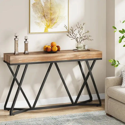 Console en bois de 140 cm (55 pouces), table d'appoint/table d'entrée avec pieds en métal originaux