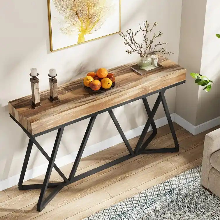 Console en bois de 140 cm (55 pouces), table d'appoint/table d'entrée avec pieds en métal originaux