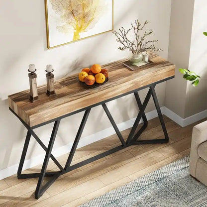 Console en bois de 140 cm (55 pouces), table d'appoint/table d'entrée avec pieds en métal originaux