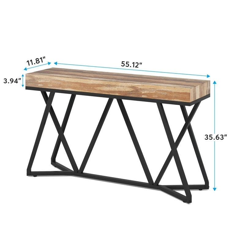 Console en bois de 140 cm (55 pouces), table d'appoint/table d'entrée avec pieds en métal originaux
