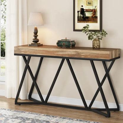 Console en bois de 140 cm (55 pouces), table d'appoint/table d'entrée avec pieds en métal originaux
