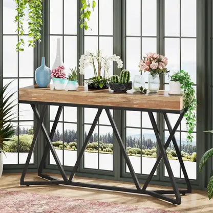 Console en bois de 140 cm (55 pouces), table d'appoint/table d'entrée avec pieds en métal originaux