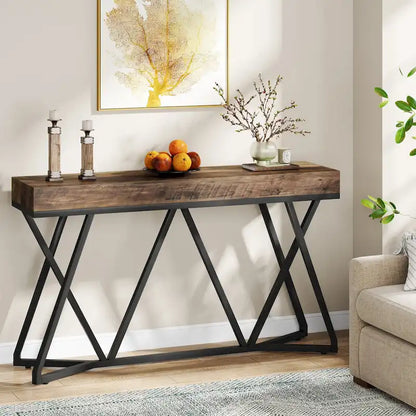 Console en bois de 140 cm (55 pouces), table d'appoint/table d'entrée avec pieds en métal originaux