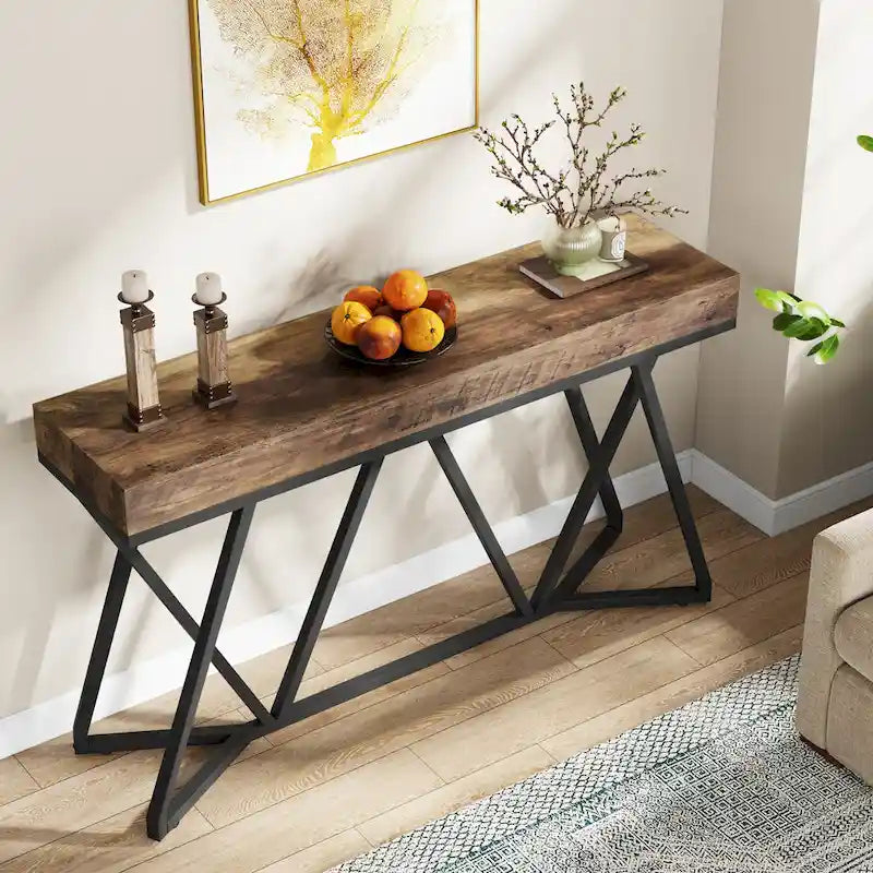 Console en bois de 140 cm (55 pouces), table d'appoint/table d'entrée avec pieds en métal originaux