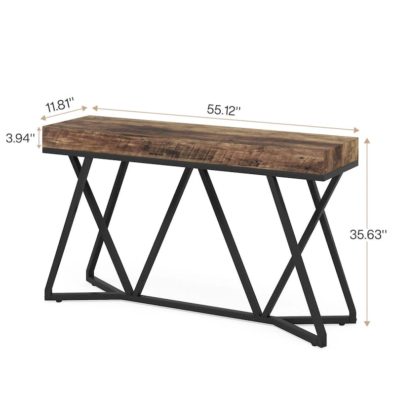 Console en bois de 140 cm (55 pouces), table d'appoint/table d'entrée avec pieds en métal originaux