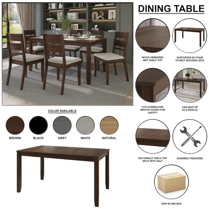 Ensemble de salle à manger classique en bois 7 pièces CraftPorch