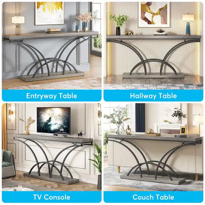 Table console de 180 cm de long, table d'appoint dorée avec plateau en faux marbre blanc pour entrée ou salon