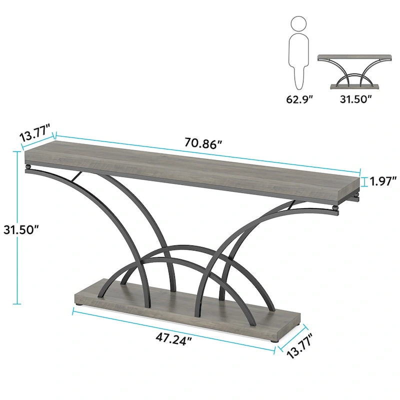 Table console de 180 cm de long, table d'appoint dorée avec plateau en faux marbre blanc pour entrée ou salon