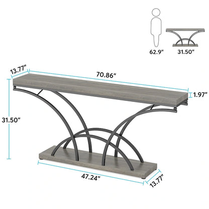 Table console de 180 cm de long, table d'appoint dorée avec plateau en faux marbre blanc pour entrée ou salon