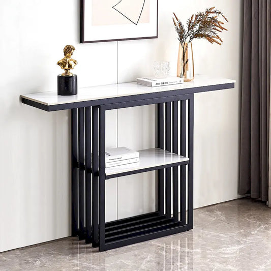 Modern Console Table, Metal Frame with Adjustable foot pads for Entrance, Corridor, Living room & Office.(Black)