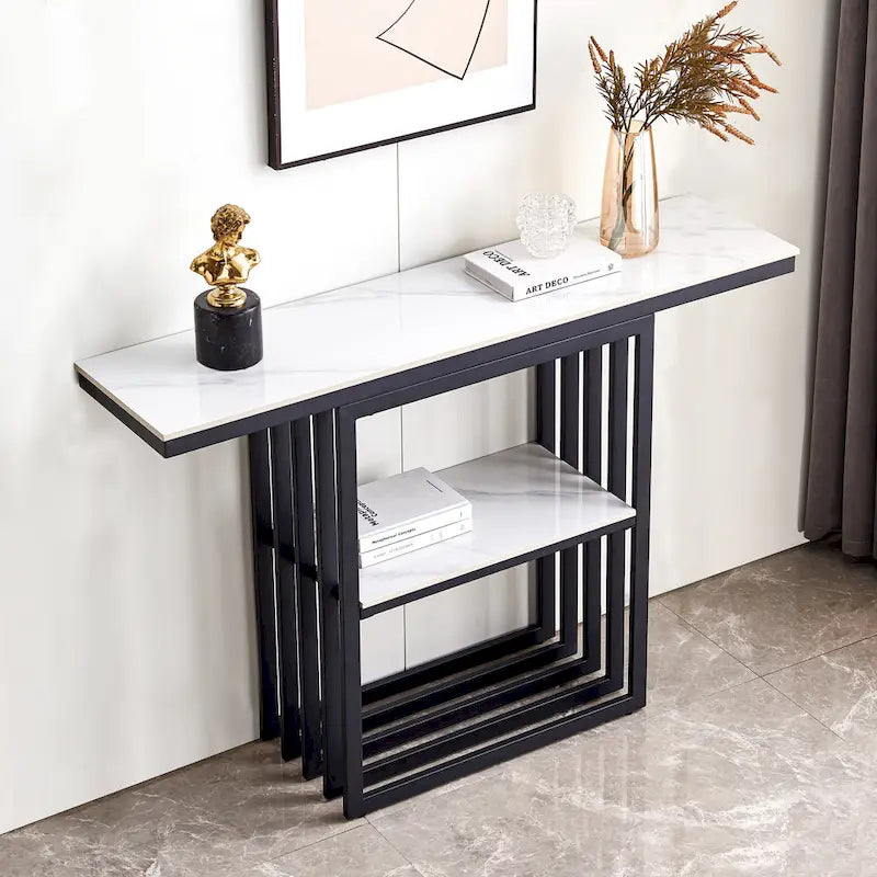 Console moderne, structure en métal avec pieds réglables, idéale pour l'entrée, le couloir, le salon et le bureau. (Noir)