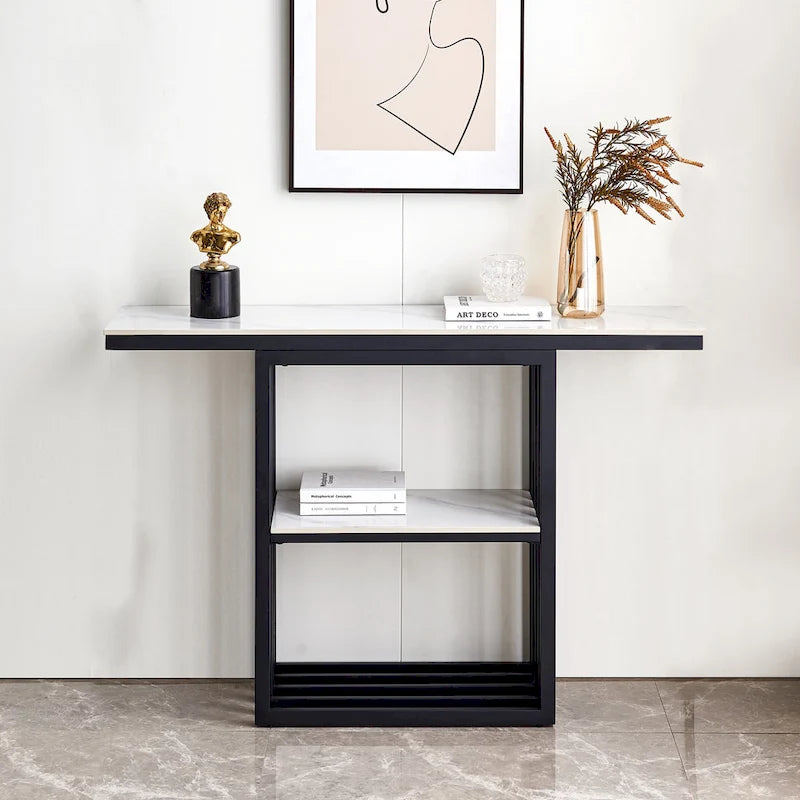 Console moderne, structure en métal avec pieds réglables, idéale pour l'entrée, le couloir, le salon et le bureau. (Noir)