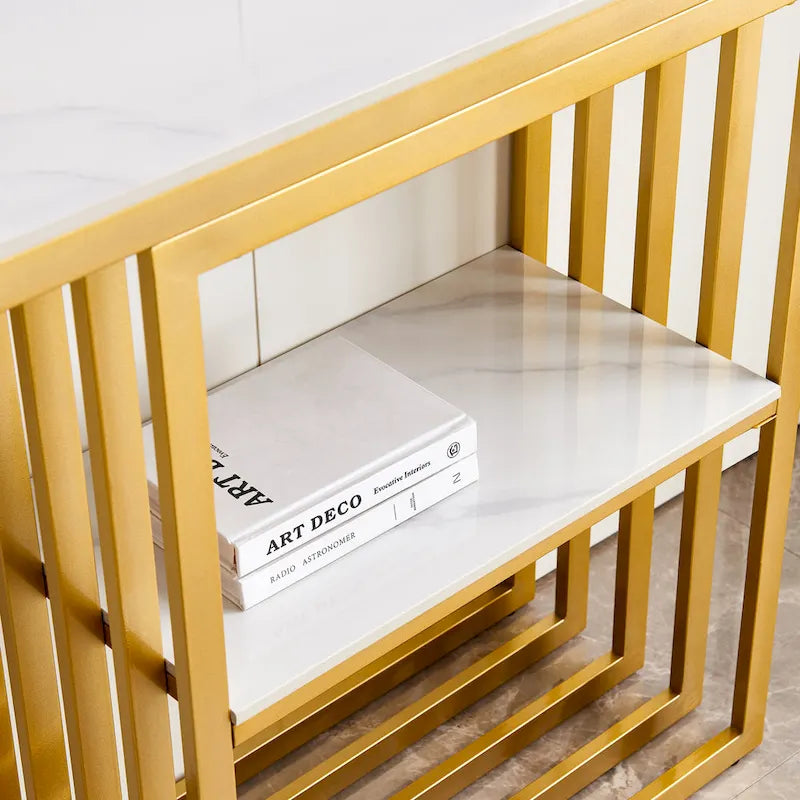 Console moderne, structure en métal avec pieds réglables, idéale pour l'entrée, le couloir, le salon et le bureau. (Noir)