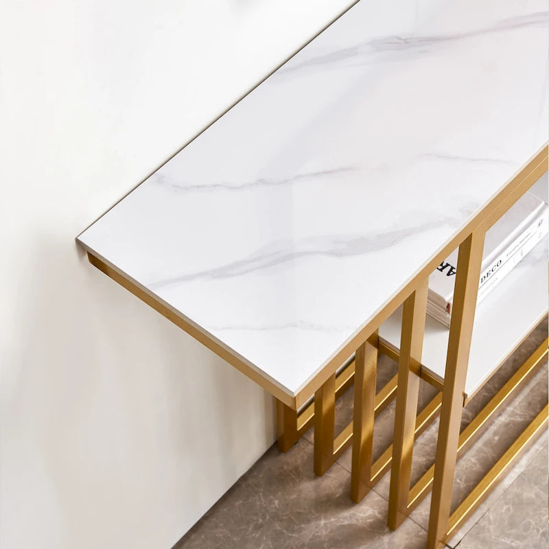 Console moderne, structure en métal avec pieds réglables, idéale pour l'entrée, le couloir, le salon et le bureau. (Noir)