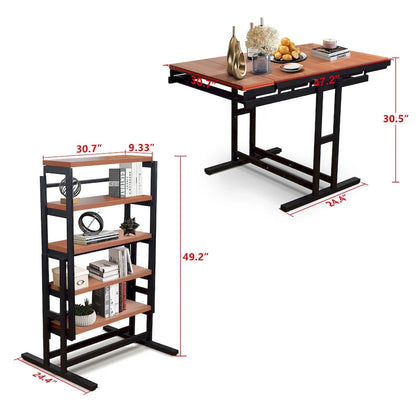 Table transformable en bois massif / Table étagère convertible pour petits espaces / Présentoir multifonctionnel