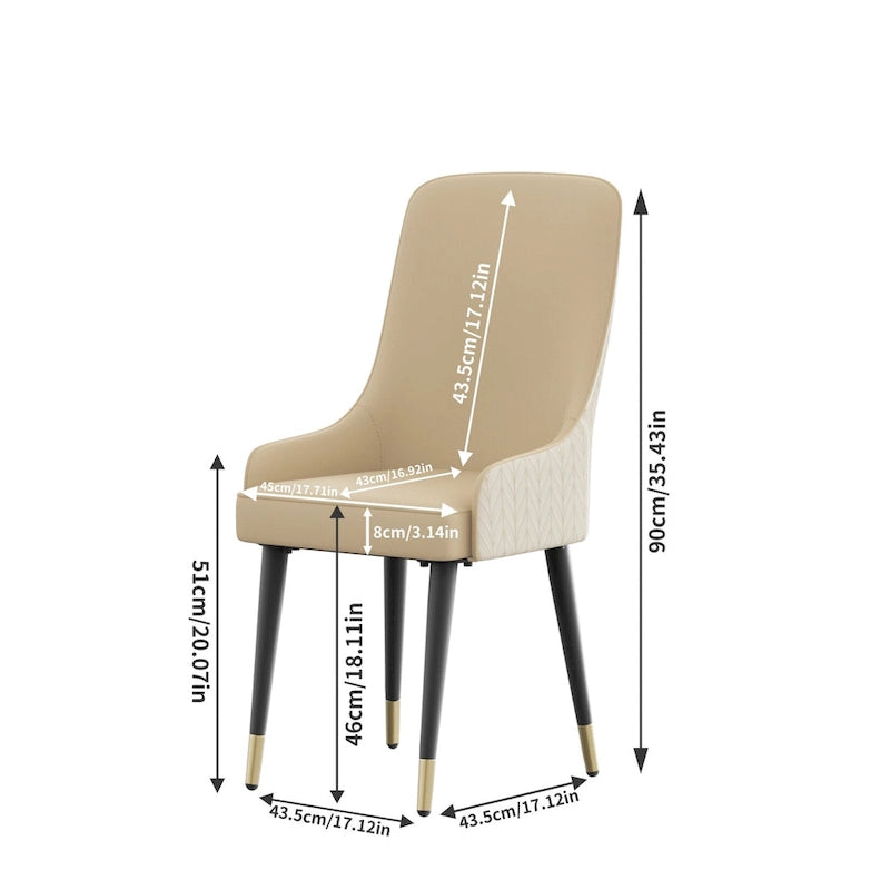 Ensemble de 2 chaises de salle à manger modernes en similicuir avec pieds en métal - 17 x 17 x 36