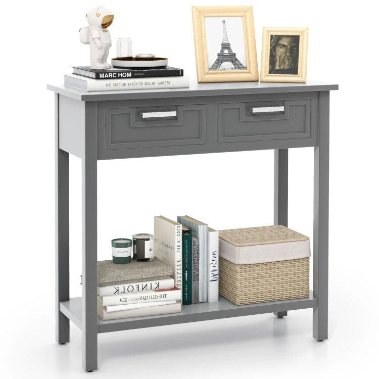 Console étroite avec tiroirs et étagère de rangement ouverte - 80 cm (L) x 36 cm (l) x 81 cm (H)