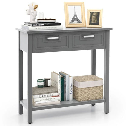 Console étroite avec tiroirs et étagère de rangement ouverte - 80 cm (L) x 36 cm (l) x 81 cm (H)