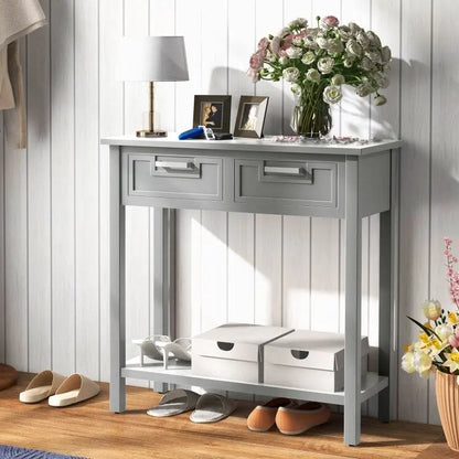 Console étroite avec tiroirs et étagère de rangement ouverte - 80 cm (L) x 36 cm (l) x 81 cm (H)