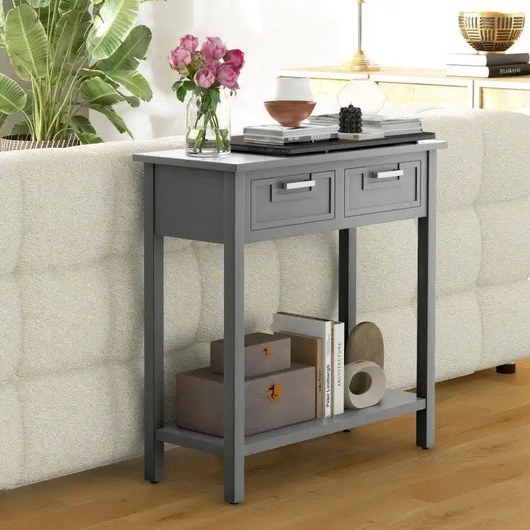 Console étroite avec tiroirs et étagère de rangement ouverte - 80 cm (L) x 36 cm (l) x 81 cm (H)