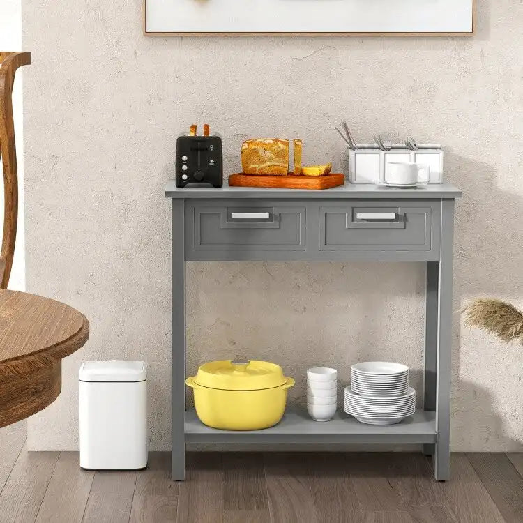 Console étroite avec tiroirs et étagère de rangement ouverte - 80 cm (L) x 36 cm (l) x 81 cm (H)