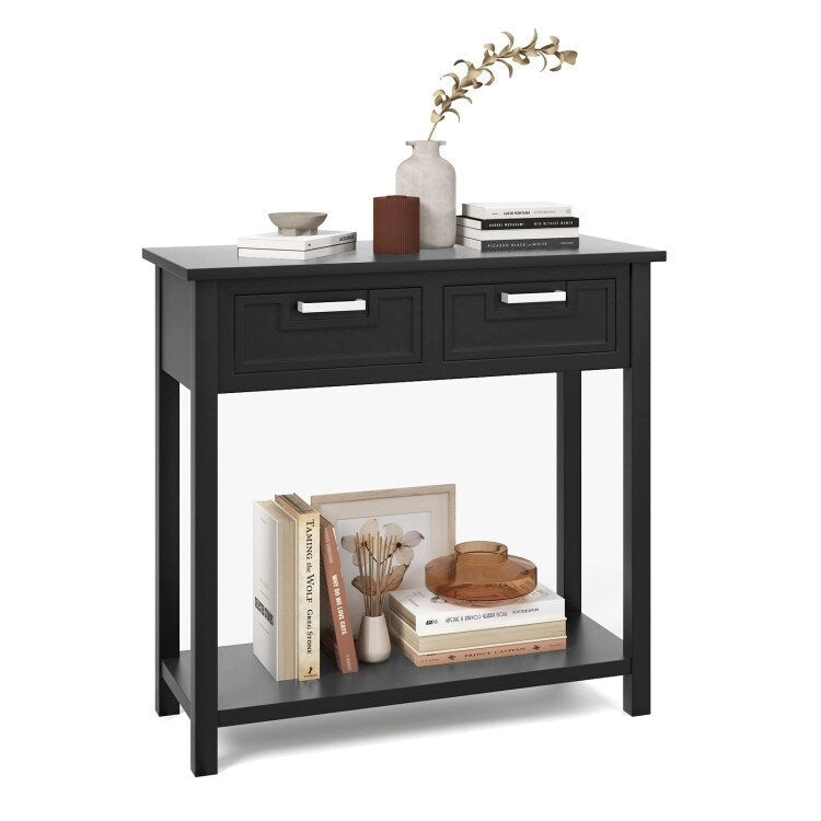 Console étroite avec tiroirs et étagère de rangement ouverte - 80 cm (L) x 36 cm (l) x 81 cm (H)