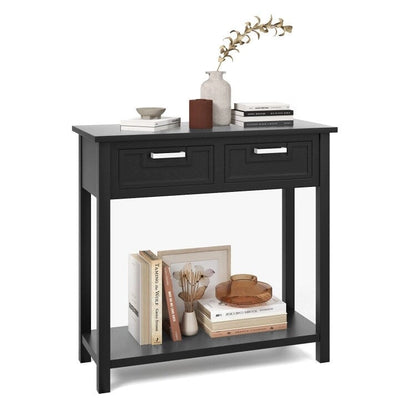 Console étroite avec tiroirs et étagère de rangement ouverte - 80 cm (L) x 36 cm (l) x 81 cm (H)