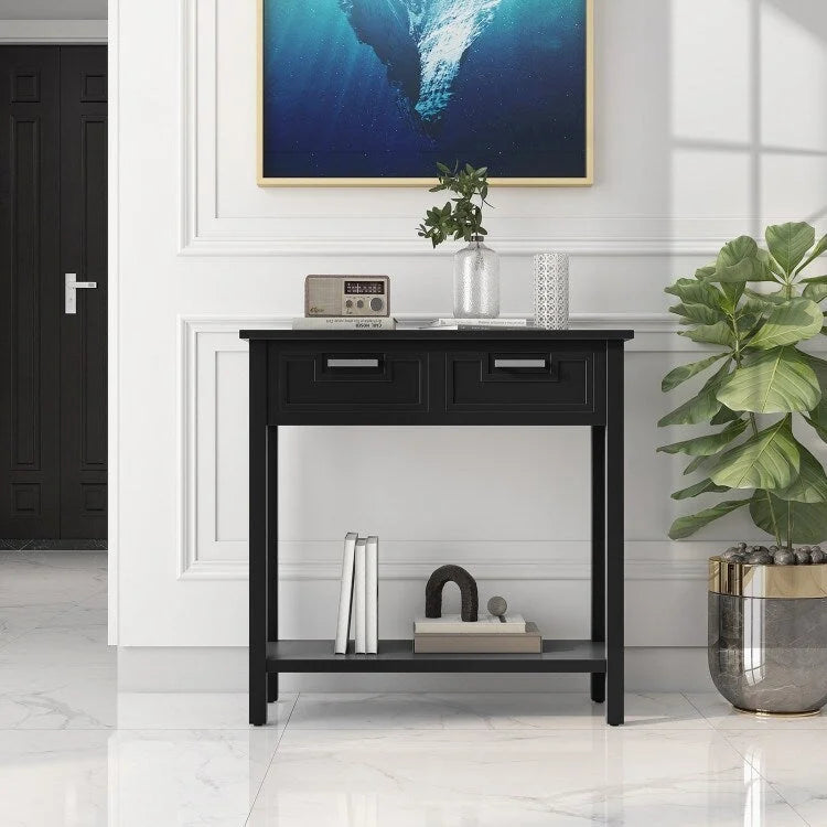 Console étroite avec tiroirs et étagère de rangement ouverte - 80 cm (L) x 36 cm (l) x 81 cm (H)
