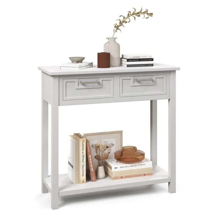 Console étroite avec tiroirs et étagère de rangement ouverte - 80 cm (L) x 36 cm (l) x 81 cm (H)