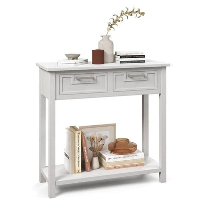 Console étroite avec tiroirs et étagère de rangement ouverte - 80 cm (L) x 36 cm (l) x 81 cm (H)