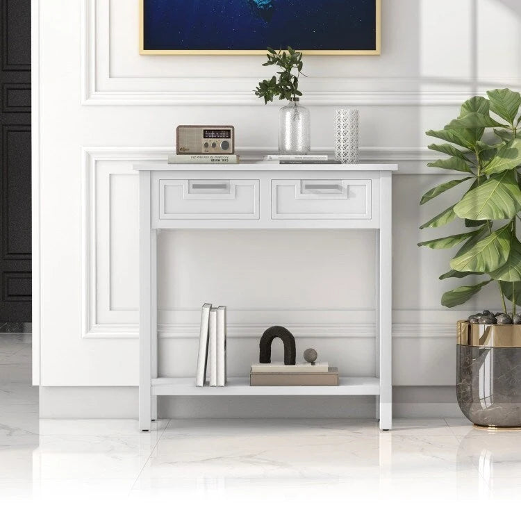 Console étroite avec tiroirs et étagère de rangement ouverte - 80 cm (L) x 36 cm (l) x 81 cm (H)