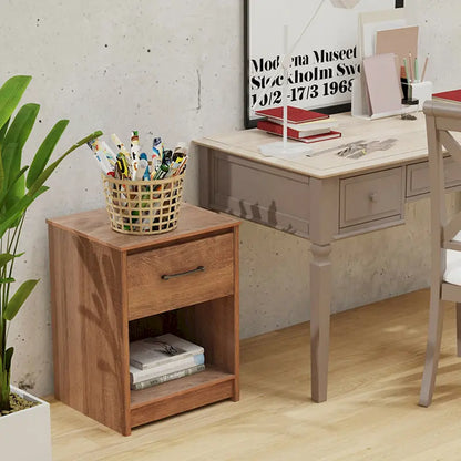 Table de chevet Gymax avec tiroir et étagère de rangement, table d'appoint en bois